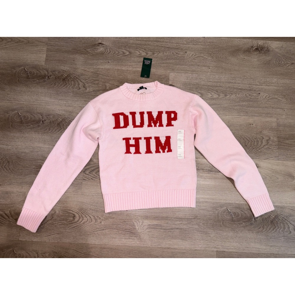 Wild Fable Dump Him Pink Knit Sweater XXS Red Graphic Heart Detail New with Tags